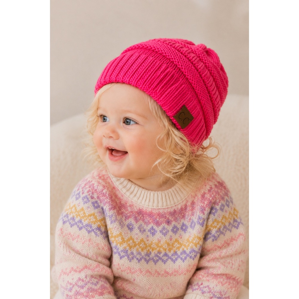 C C‎ Baby Bright Pink Knit Beanie Hat Infant Toddler Winter Cap